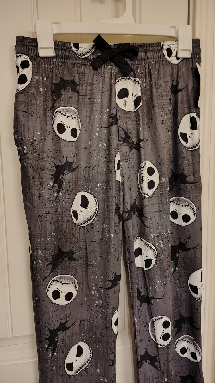 Gray Skull Print Pajama Pants Size S Y2K Gothic - Mens